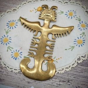 Vintage brass totem wall hanging figure